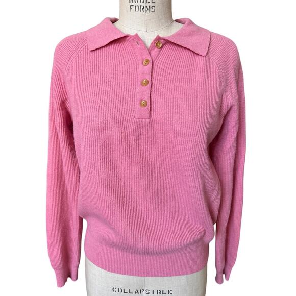Dearest Maybe Baby Ribbed Polo Sweater in Pin Size Medium - Picture 1 of 6